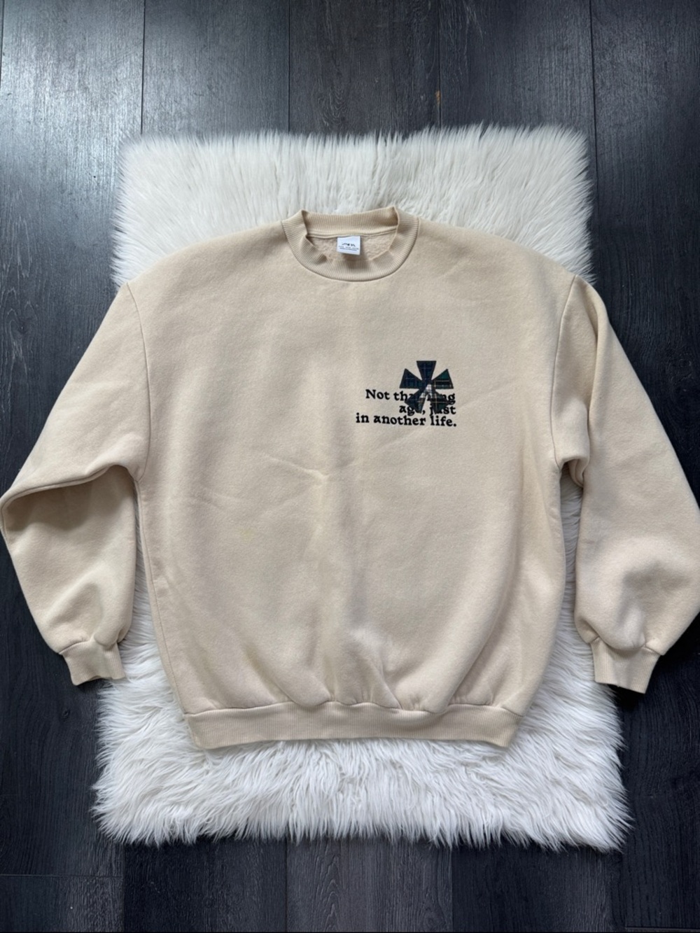 Zara Beige Crewneck Sweatshirt with Black Chest Graphic